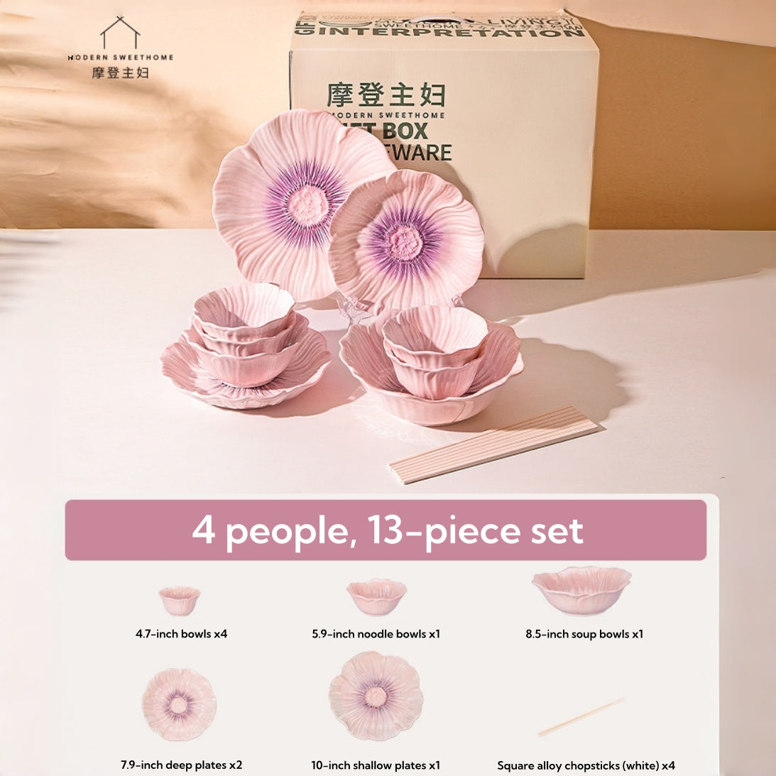 Modern Housewife Pansy Series Ceramic Dinnerware Set – Floral Underglaze Design, Microwave & Oven Safe