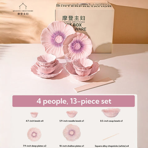 Modern Housewife Pansy Series Ceramic Dinnerware Set – Floral Underglaze Design, Microwave & Oven Safe