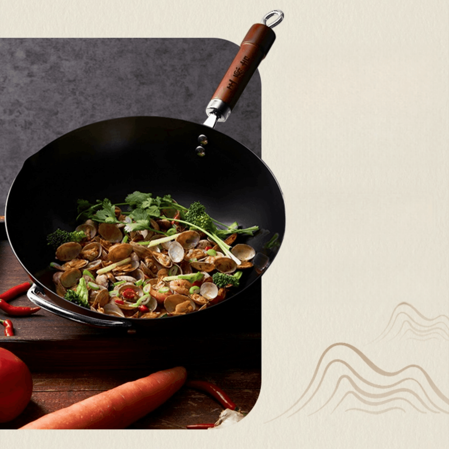 WANGYUANJI Carbon Steel Wok Pan, 11" Flat Bottom Woks and Stir Fry Pans with Lid,No Chemical Coated Traditional Wok for Induction, Electric, Gas, Halogen All Stoves-Practical Gift, 32/34/36cm