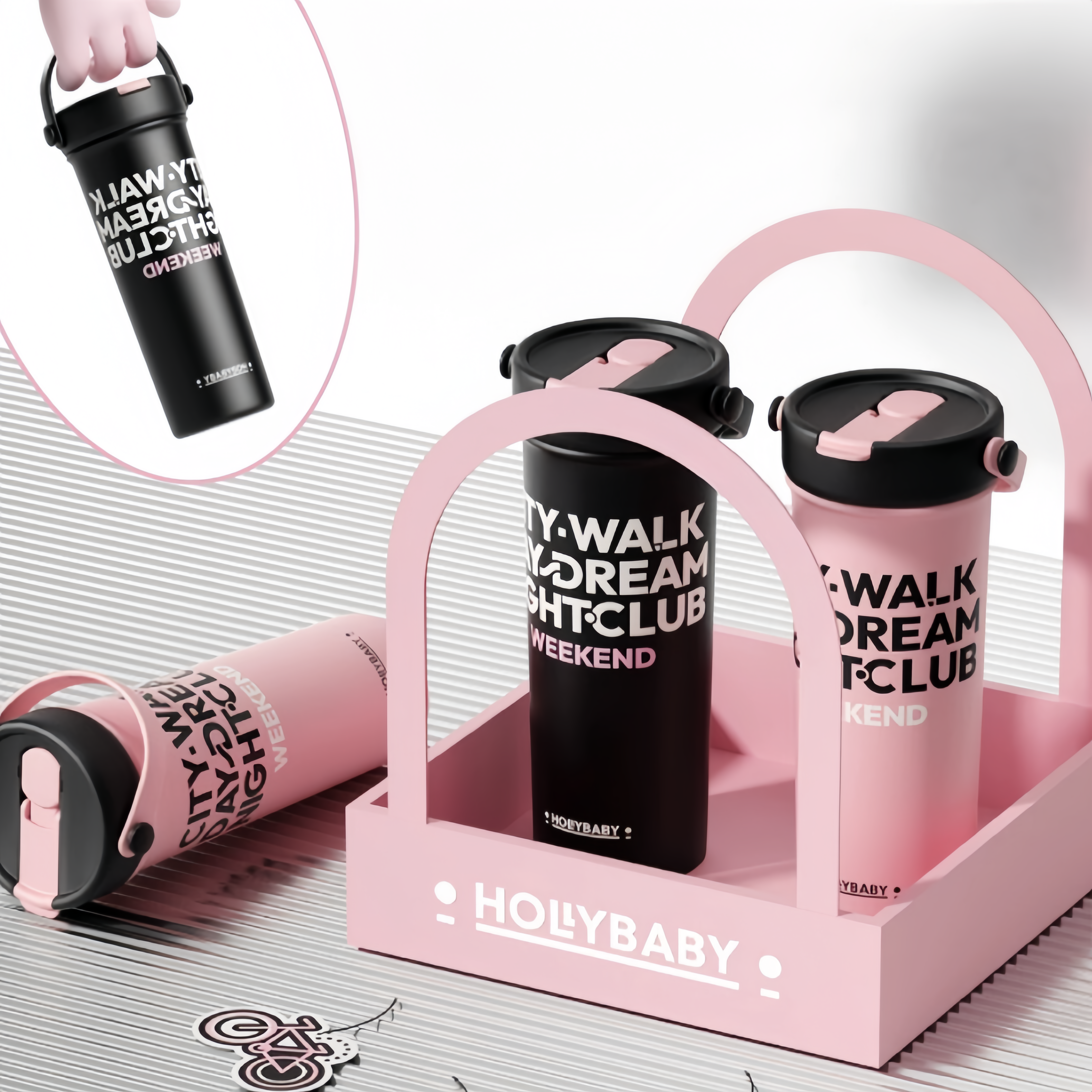 HOLLYBABY City-Walk-Day-Dream Water Straw Bottle Thermos 600ml