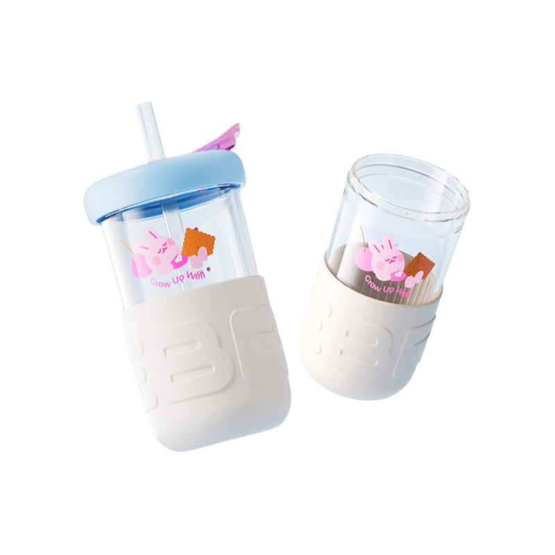 AKS Zebra GUDONG Milk Straw Cup 500ml Glass Kids Water Bottle