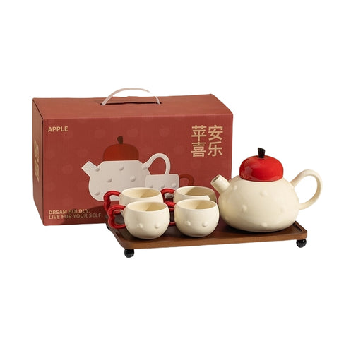 Creative Red Apple Ceramic Teapot Set with Gift Box