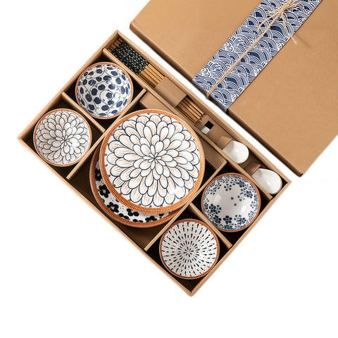 THREE LIFE Rattan Series Japanese Ceramic Dinnerware Set 