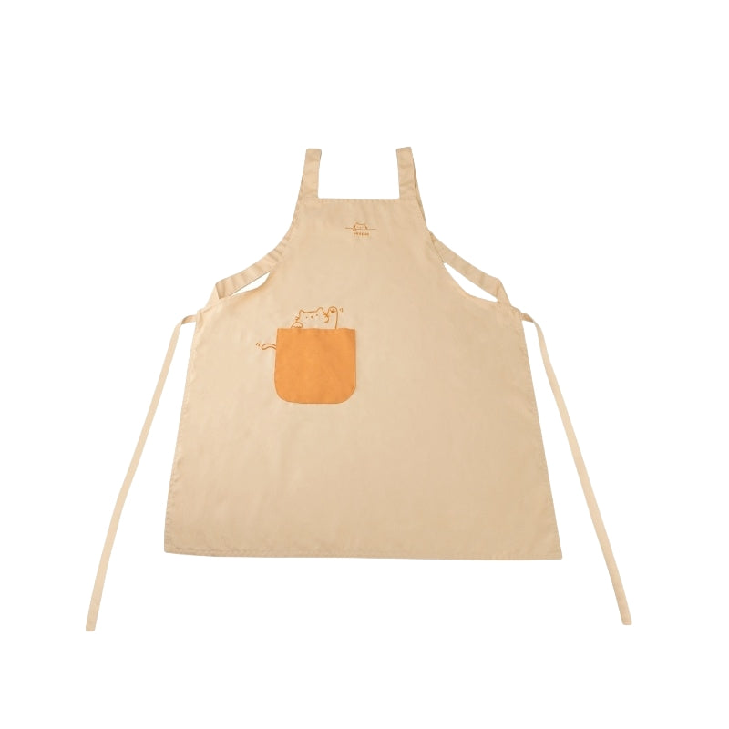 Fat Orange Waterproof Kitchen Apron with Adjustable Cat Embroidery