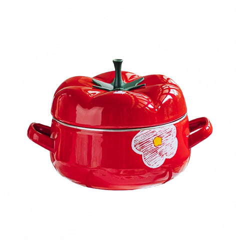 Shueho Red Floral Tomato Pot with Heat-Resistant Handle