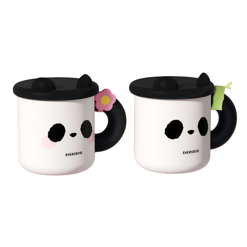 Evercrise Panda Cup Pair - 500ml Insulated Cute Animal Tumbler with Lid