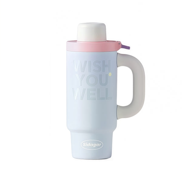 Sidagar 800ml blue insulated tumbler with handle and one-click open lid for office desk hydration