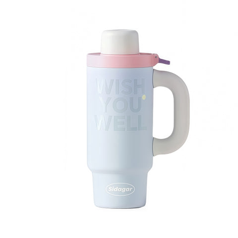 Sidagar 800ml blue insulated tumbler with handle and one-click open lid for office desk hydration