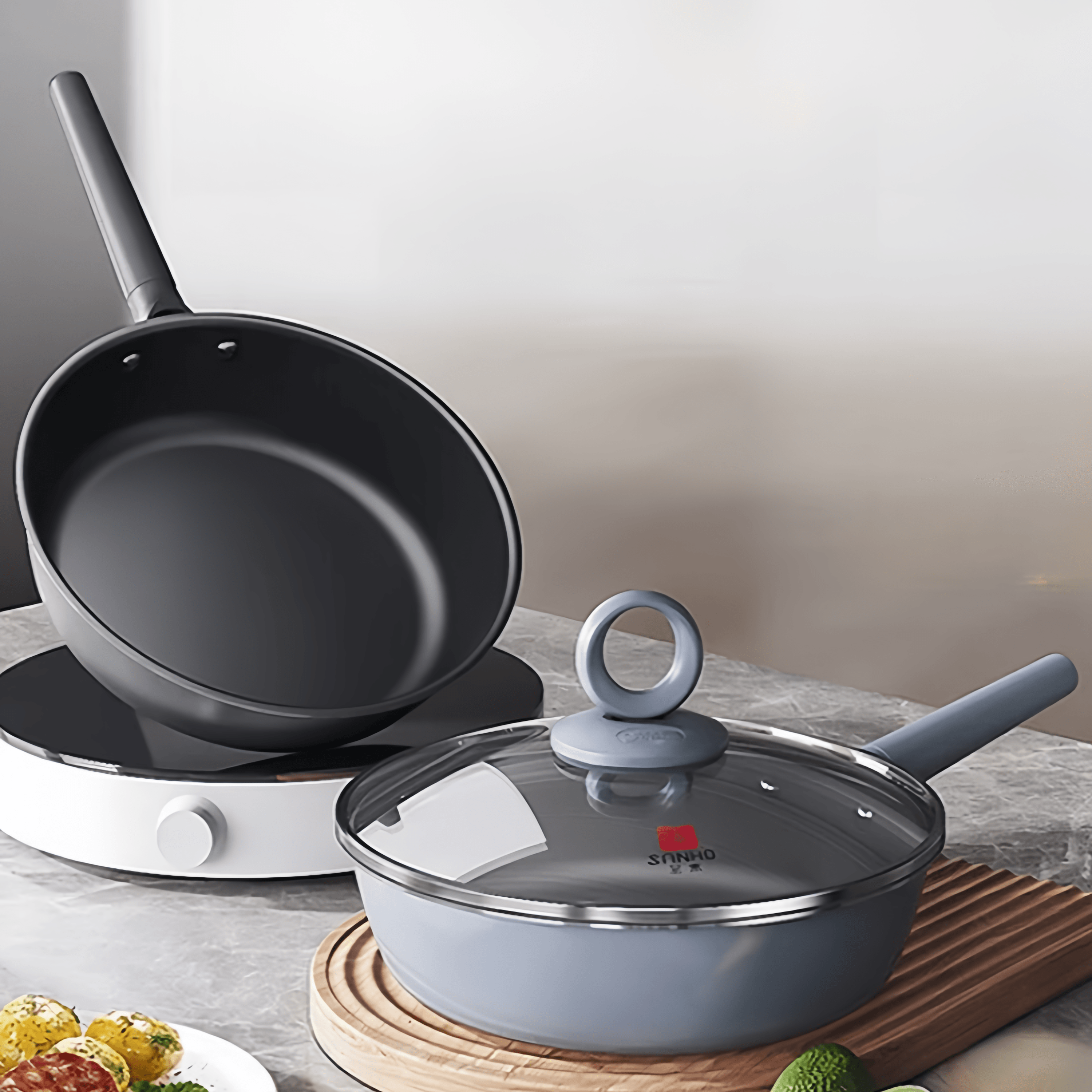 SANHE Non Stick Frying Pan & Wok with No Coating Iron Pot Uncoated Gas Stove Applicable