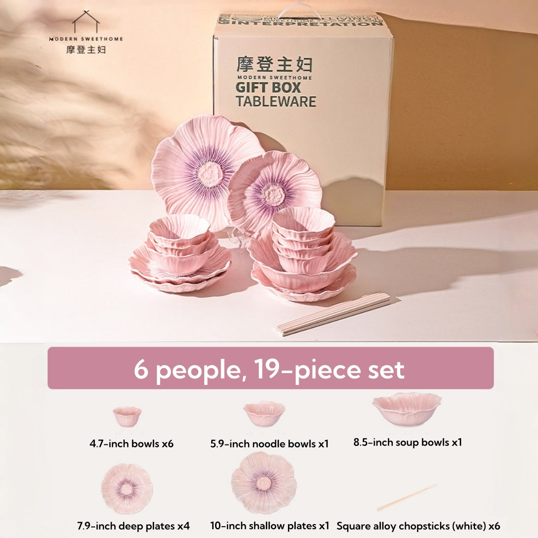 Modern Housewife Pansy Series Ceramic Dinnerware Set – Floral Underglaze Design, Microwave & Oven Safe