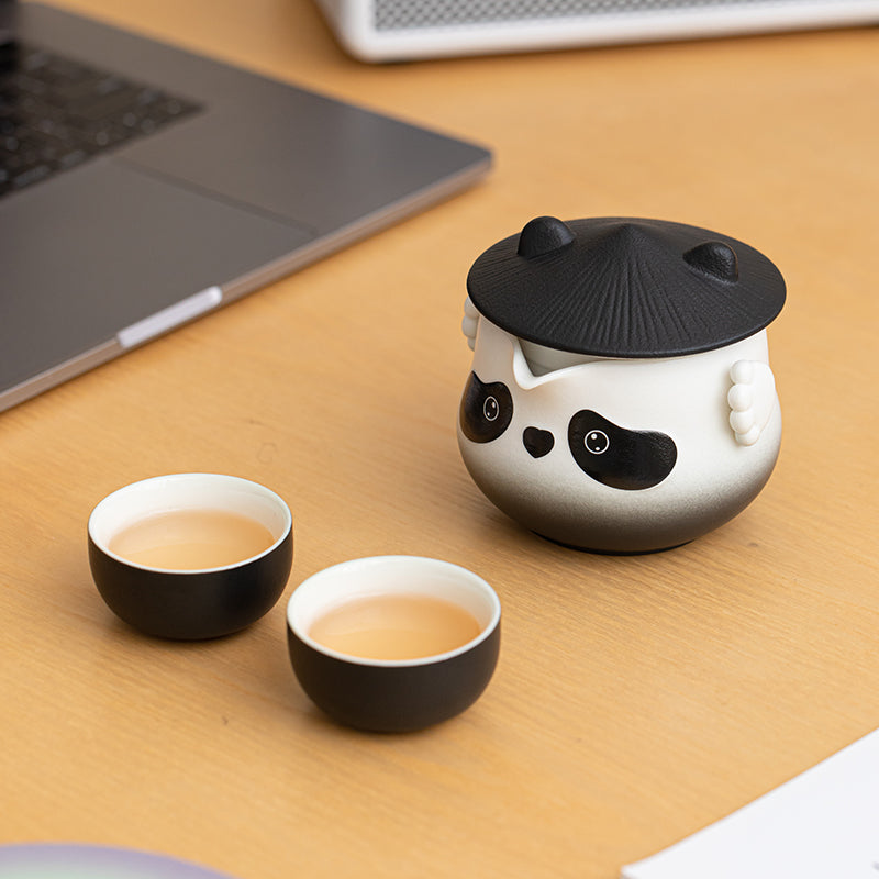 BEIXIA Kung Fu Panda Travel Tea Set with 3D Cat Paw Relief and Bamboo Lid Design