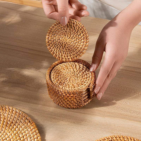 Eco-Friendly Handwoven Insulation Pads – Natural Rattan Heat-Resistant Placemats for Dining Table, Tea Mats, and Hot Pot Holders