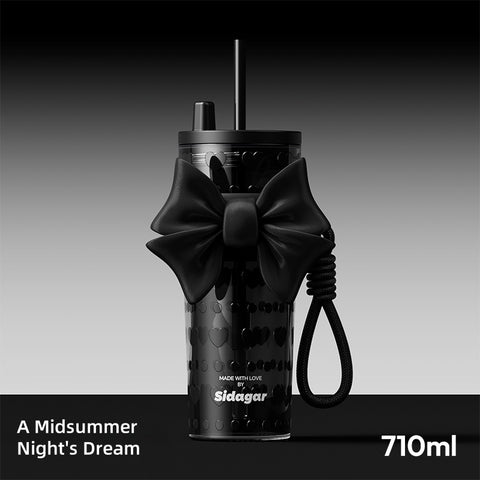 Sidagar Butterfly Dream Insulated Straw Tumbler - 710ml BPA-Free Tritan Cup with Elegant Bow Design, Silicone Sleeve & Portable Handle