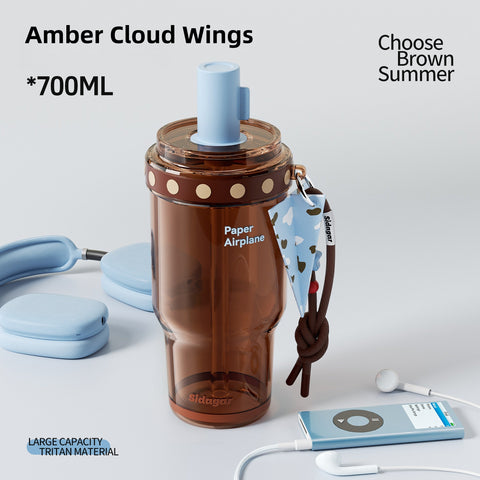 Sidagar 700ml Tritan Water Bottle, BPA-Free Leak Proof Sports Bottle with Collapsible Straw & Dust Cover, Eco-Friendly Reusable Fitness Jug for Gym, School, and Travel