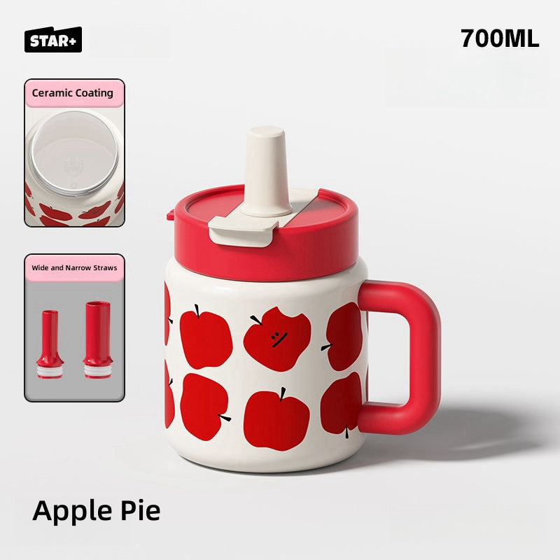 STAR+ Vacuum Insulated Stainless Steel Mug – 700ML Desk Cup with Leak-Proof Lid, Cute Print Design, Dual Drinking Modes