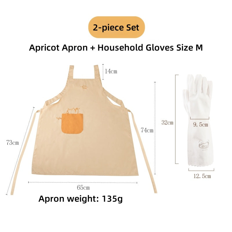 Fat Orange Waterproof Kitchen Apron with Adjustable Cat Embroidery – Soft, Lightweight, and Oil-Resistant for Cooking & Baking (150-180cm)