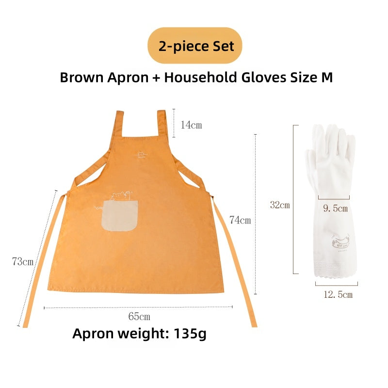 Fat Orange Waterproof Kitchen Apron with Adjustable Cat Embroidery – Soft, Lightweight, and Oil-Resistant for Cooking & Baking (150-180cm)