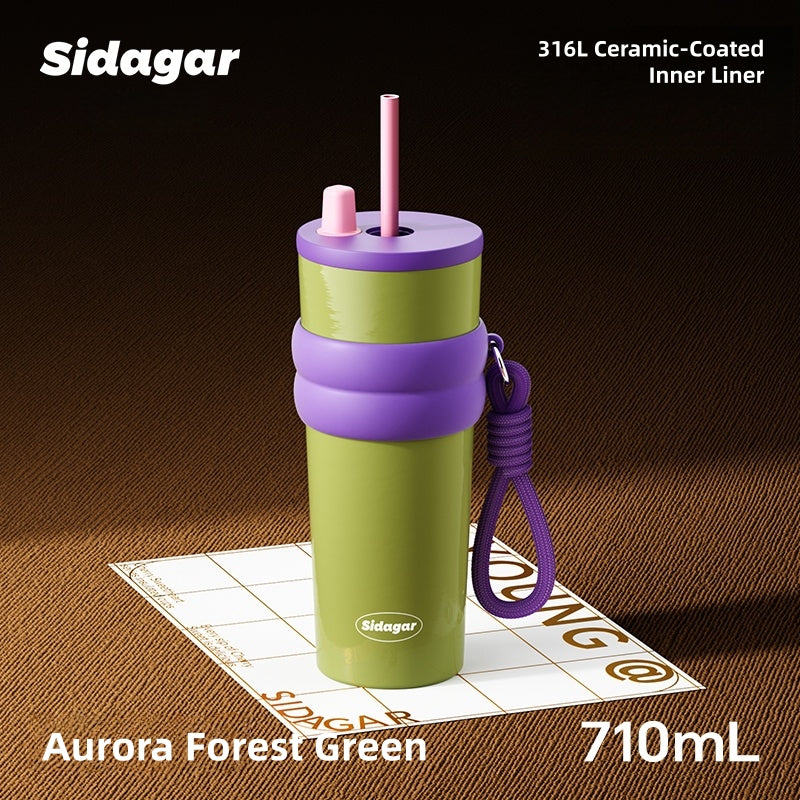 SIDAGAR Floral Aurora 710ml Stainless Steel Vacuum Insulated Water Bottle with Ceramic Coating – 12H Heat & 24H Cold Retention, Dual Drinking Options, Leakproof Design (Rainy Spring, Sweet Osmanthus, Moonlit Camellia)