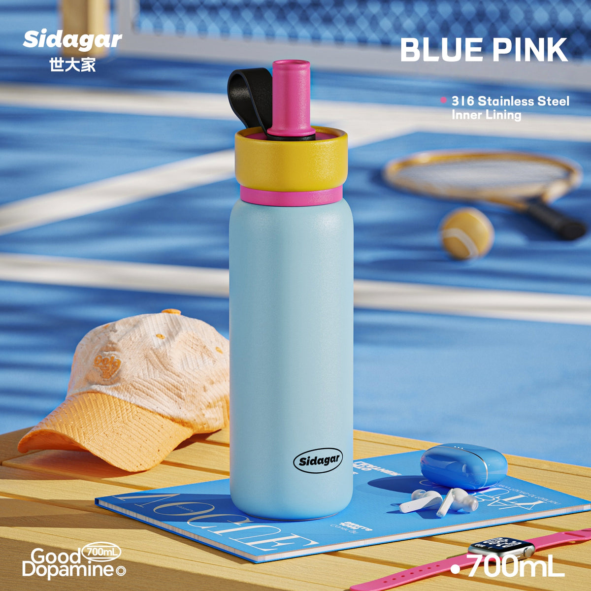 Sidagar Light Chaser Cup 700ml - Insulated Stainless Steel Vacuum Flask, Leakproof Travel Thermos for Coffee & Cold Drinks