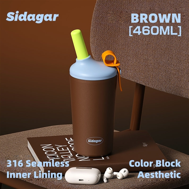 Sidagar 460ml Mimi Insulated Tumbler with 15° Tilted Straw - 316 Stainless Steel, Leak-Proof, Trendy Color Collection