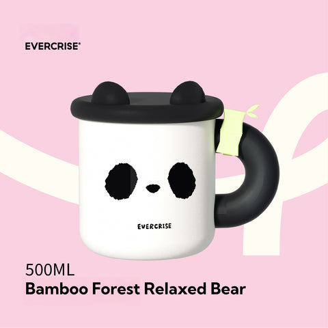 Evercrise Panda Cup Pair - 500ml Insulated Cute Animal Tumbler with Lid, Stainless Steel Emotional Wellness Gift for Couples, Office & Home