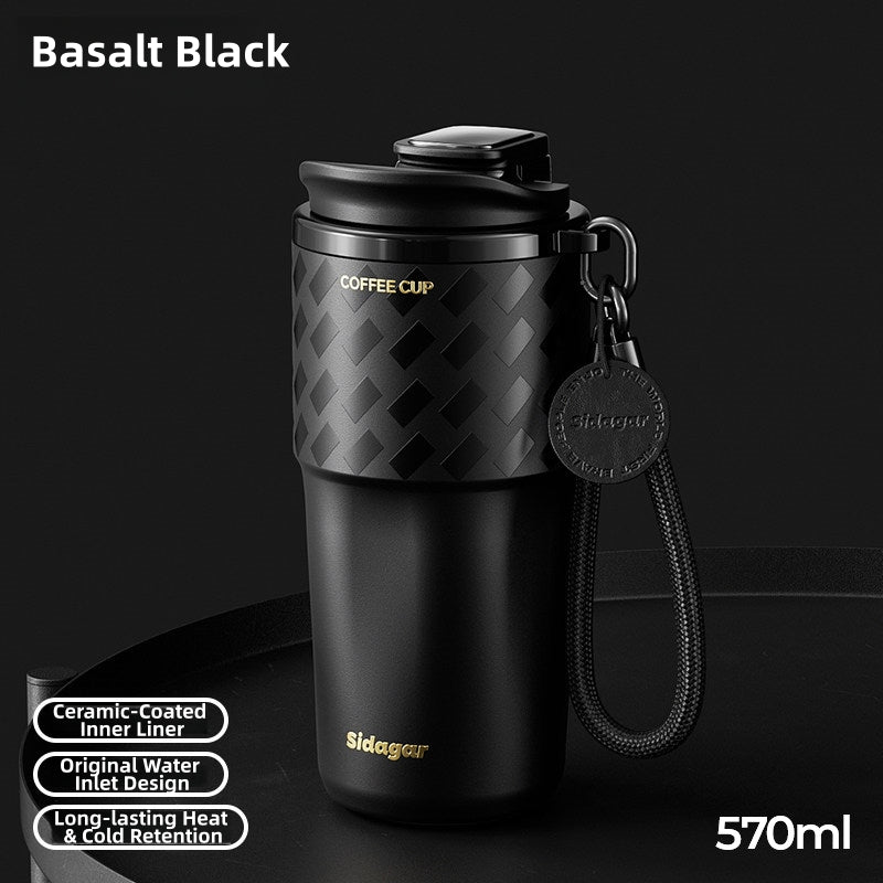 Sidagar Ceramic Coated Insulated Coffee Tumbler 570ml - No Metallic Aftertaste, 6H Hot & Cold, Leak-Proof Vacuum Travel Mug for Home Office Commute