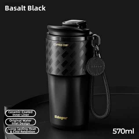 Sidagar Ceramic Coated Insulated Coffee Tumbler 570ml - No Metallic Aftertaste, 6H Hot & Cold, Leak-Proof Vacuum Travel Mug for Home Office Commute