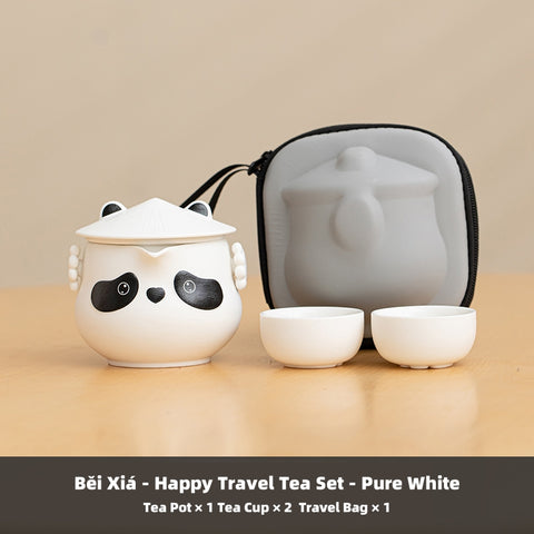 BEIXIA Kung Fu Panda Travel Tea Set - Portable Ceramic Tea Set with 3-in-1 Design, Compact & Lead-Free (260ml Pot, 2 Cups, Gift-Ready)