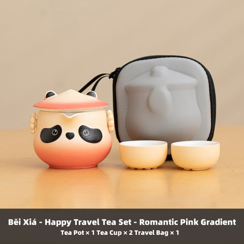 BEIXIA Kung Fu Panda Travel Tea Set - Portable Ceramic Tea Set with 3-in-1 Design, Compact & Lead-Free (260ml Pot, 2 Cups, Gift-Ready)