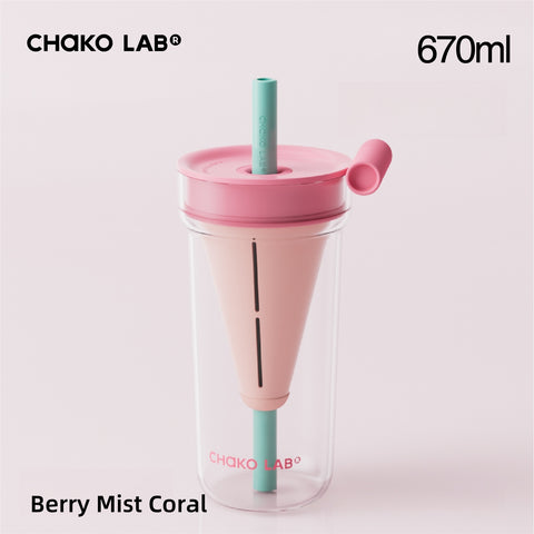 CHAKO LAB Funnel Tea Tumbler – 1150ml/670ml Borosilicate Glass Cup with Infuser & Straw