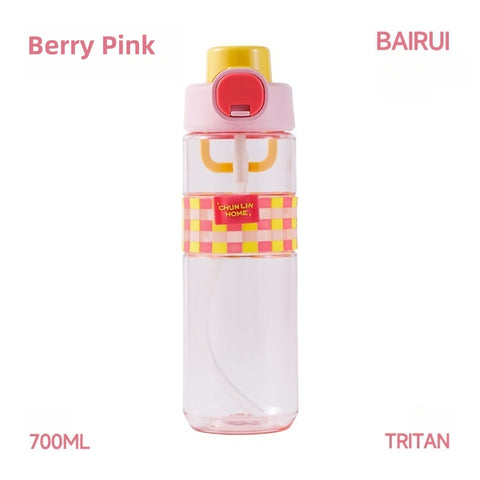 CHUNLIN BAIRUI 700ML Leak-Proof Tritan Water Bottle with Flip Lock, Dual Drinking Modes, and Customizable Candy Accessories – Summer Red, Berry Pink, Green Grape