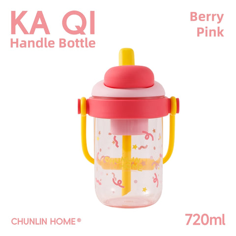 KAQI Creative Eco-Friendly Water Cup with 720mL Large Capacity, Portable Handle & Snack Storage – BPA-Free Tritan Material, Heat-Resistant (Summer Red, Green, Lime, Berry Pink, Black)