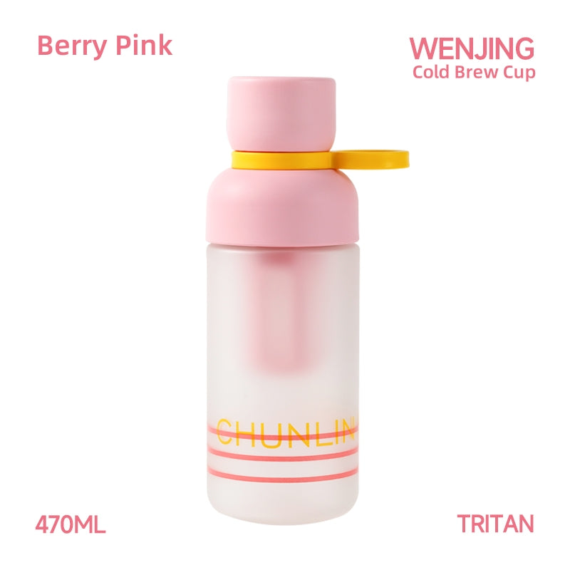 CHUNLIN HOME WENJING Cold Brew Bottle - 470ml Color Changing Tritan Cup with Fine Filter & Portable Handle