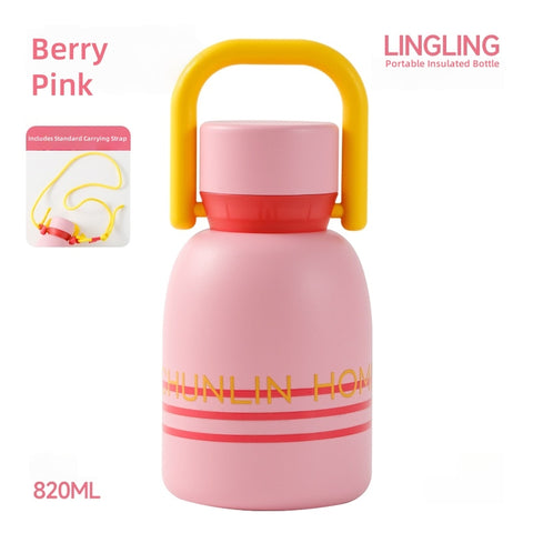 CHUNLIN LinLin Portable 820ml Vacuum Insulated Stainless Steel Water Bottle with Strap - Keep Hot/Cold for 24 Hours