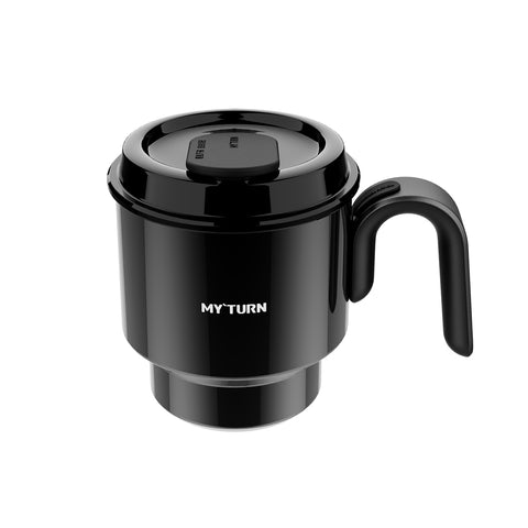MY TURN Premium Coffee Tumbler - 450ml Double-Wall Insulated Mug, SUS316 Stainless Steel, Ergonomic Handle (Black Mirror/Silver)