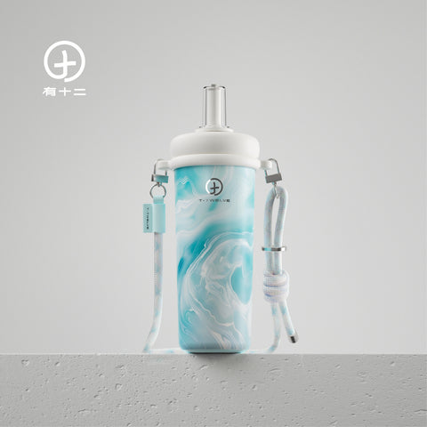 T-TWELVE Cloud Vein Miracle Series 740ml Insulated Tumbler with Straw – 316 Stainless Steel, Marble Pattern, 12H Hot & 24H Cold, Adjustable Shoulder Strap, Leak-Proof, BPA-Free, Removable Tea Infuser