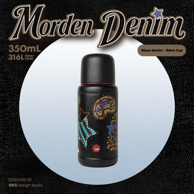 AKS Morden Denim Insulated Tumbler & Flask Collection | 316L Steel | Dual-Drink & Retro Travel Cups