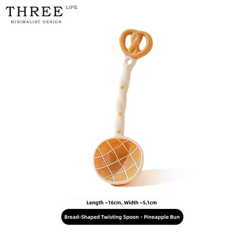 Hand-Painted Ceramic Soup Spoons Set – Cute Bakery Series Long Handle Dessert Spoons with 3D Gingerbread, Croissant & Muffin Designs – Underglaze Coffee & Cereal Spoons