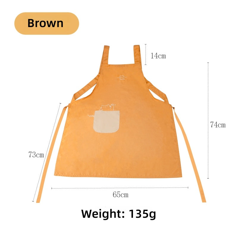Fat Orange Waterproof Kitchen Apron with Adjustable Cat Embroidery – Soft, Lightweight, and Oil-Resistant for Cooking & Baking (150-180cm)