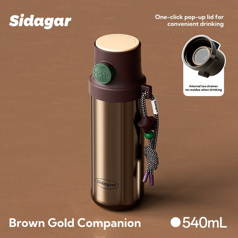 Sidagar Modern Elegant Vacuum Insulated Tumbler with Handle - 540ml Stainless Steel Water Bottle, Hot & Cold Travel Mug, Dual Drinking Lids, Retro Design, 6-Hour Temperature Retention, Leakproof