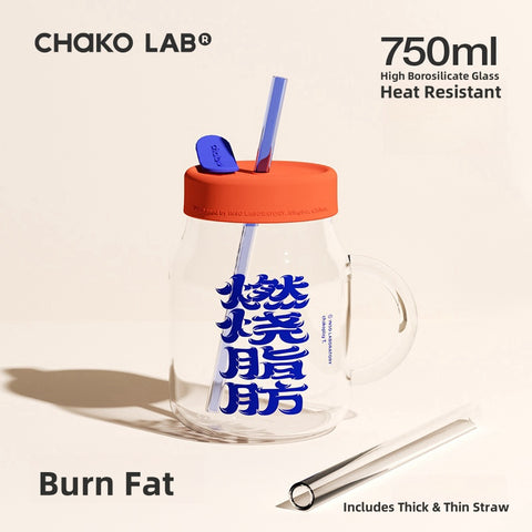 Chako Lab Trendy 450ml Glass Bottle with Dual Straws | Hygienic, Leak-Proof, and Stylish Design