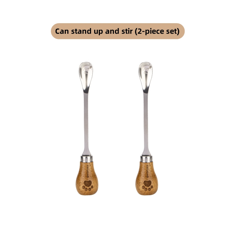Kexiaobear Standable Mixing Spoon - Stainless Steel with Wooden Handle, Bear Claw Design, Safe for Kids & Cooking