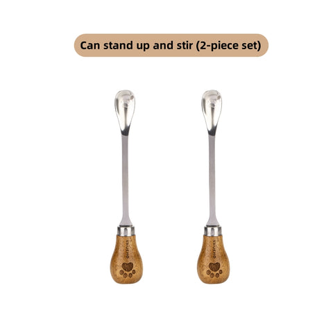 Kexiaobear Standable Mixing Spoon - Stainless Steel with Wooden Handle, Bear Claw Design, Safe for Kids & Cooking