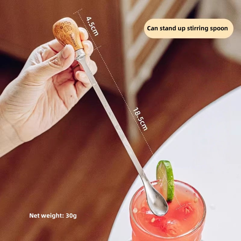 Kexiaobear Standable Mixing Spoon - Stainless Steel with Wooden Handle, Bear Claw Design, Safe for Kids & Cooking
