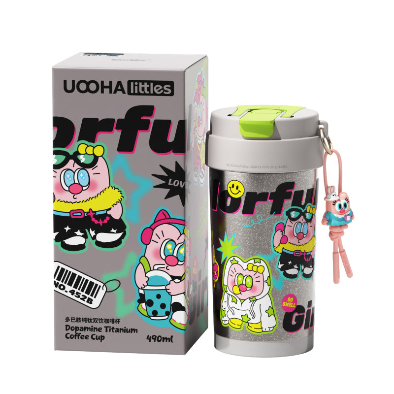 UOOHA Dopamine Premium Titanium Dual-Lid Insulated Tumbler 490ml – Aerospace-Grade, 99% Antibacterial, 6H Thermal Mastery
