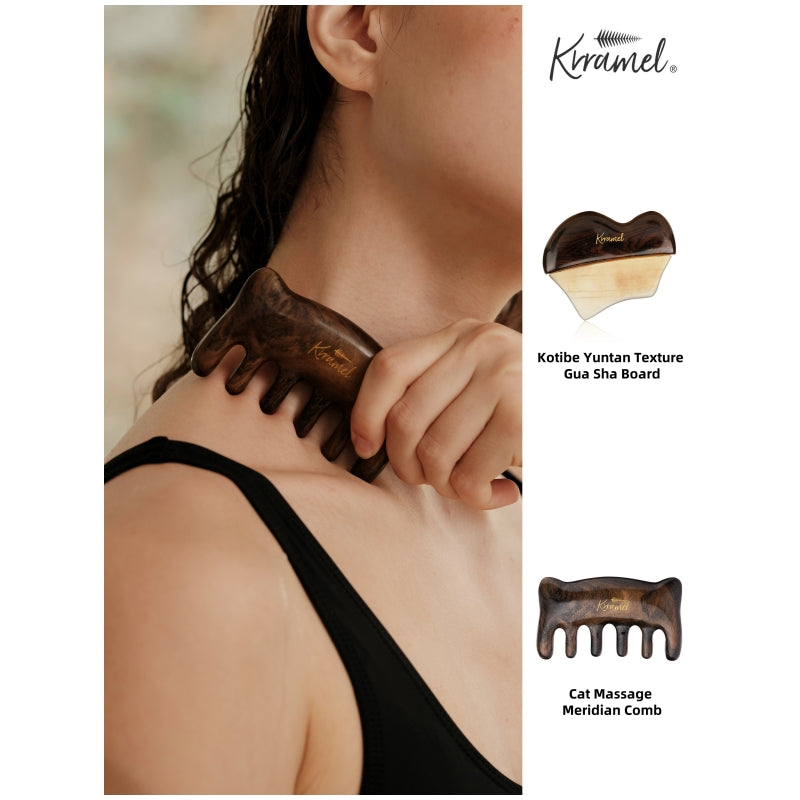 Krramel Luxury African Blackwood & Yak Horn Facial Sculpting Tool – 27° Ergonomic Gua Sha for Lymphatic Drainage & Contouring