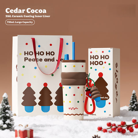 Sidagar Christmas Limited Edition Aurora Tumbler - 710ml Insulated Stainless Steel Cup with Ceramic Coating, Holiday Gift Set with Accessories
