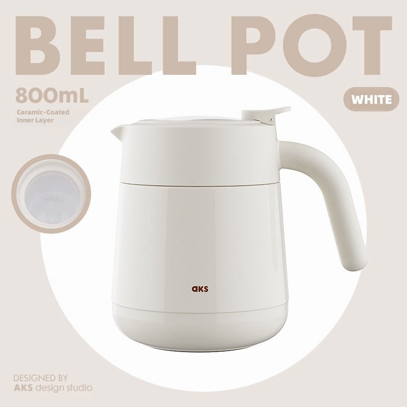 AKS 800ml Bell Pot - Multi-Use Insulated Flask for Coffee, Tea & Cold Brew with Stainless Steel Filter and Ceramic Coating, IV-Class Thermal Carafe with Handle & Sharing Cups