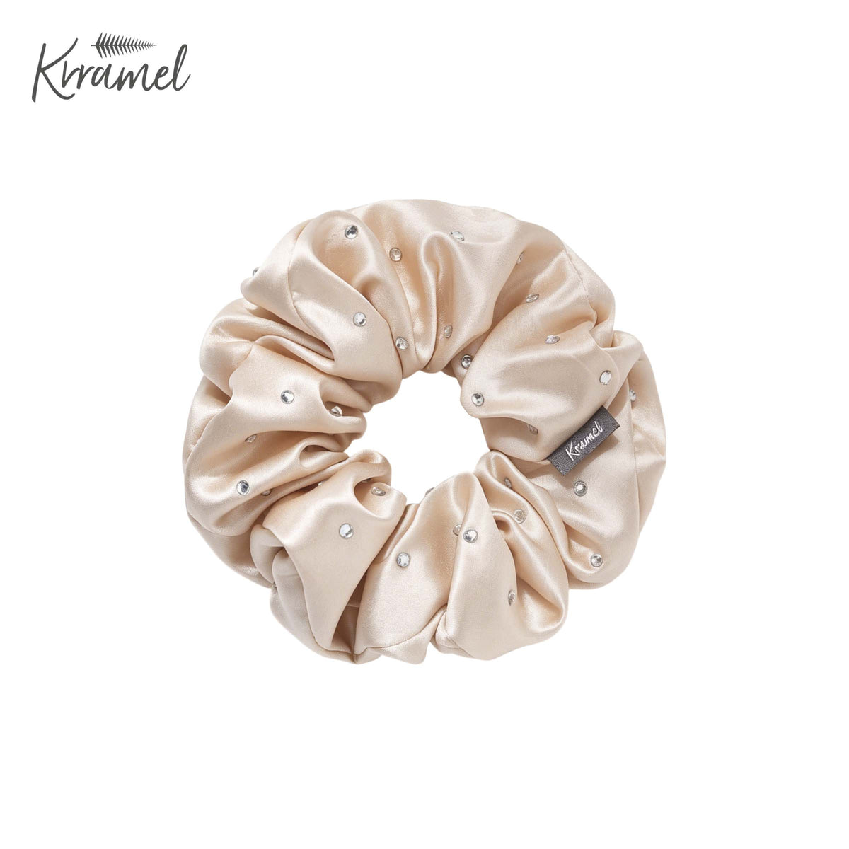 KRRAMEL 22 Momme 100% Mulberry Silk Scrunchie – 6A Grade Silk Hair Tie with Crystal Rhinestones – Gentle No-Damage Hair Accessory for Women & Girls (5cm Width)