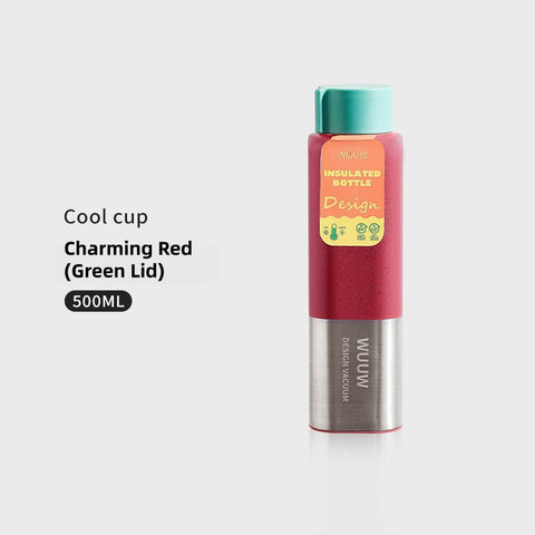 WUUW 316 Stainless Steel Vacuum Insulated Water Bottle — 500ml & 650ml | Dopamine Color Block Design, Leak-Proof, 12H Hot / 24H Cold Retention for Travel, Gym & Office